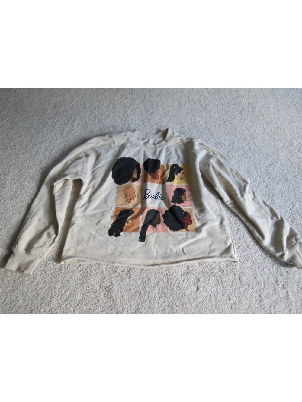 Black Hair of Barbie Women's Long Sleeve Fleece Pullover Shirt Size Small Crop